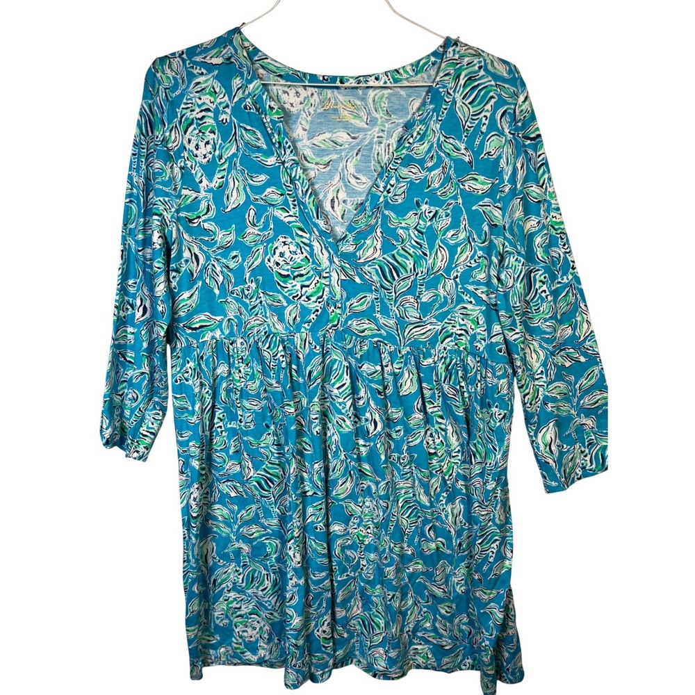 Lilly Pulitzer Loran Swing Dress Womens XL Turquoise Outta Line Notch Neck XL